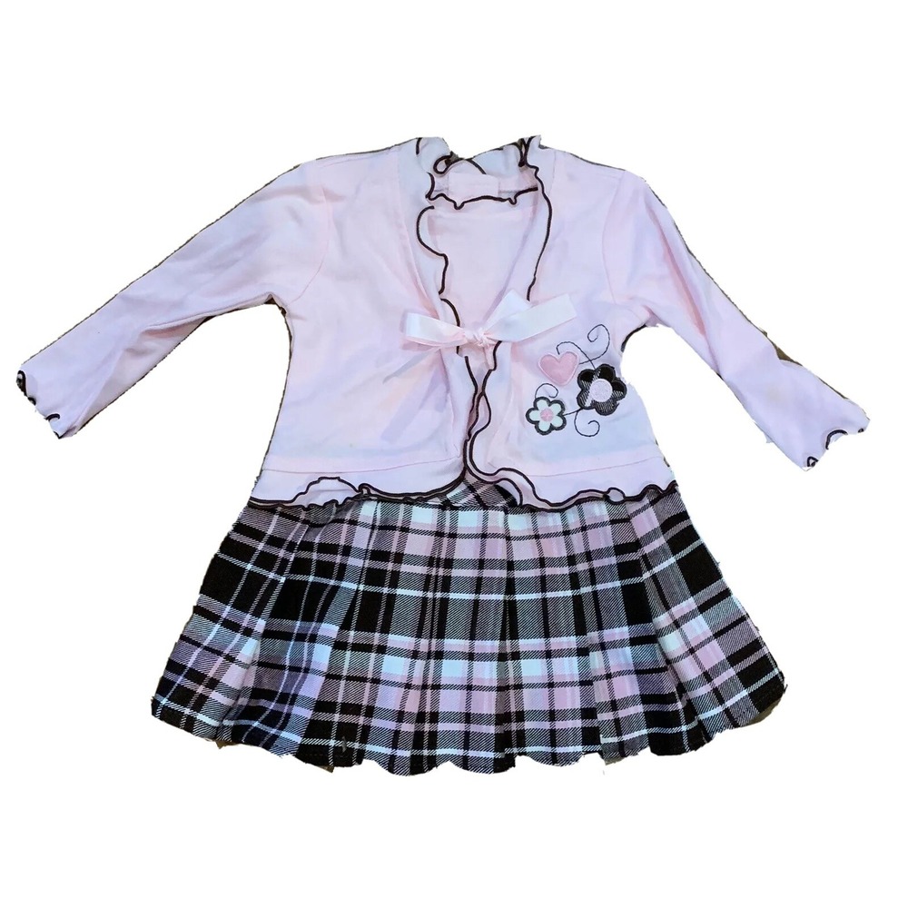 Youngland Girls Dress 6/9 Months New with Tags Pink Brown Plaid Ruffles Flowers